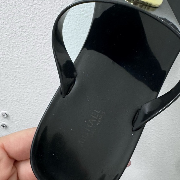 Michael Kors Black Flip Flops with Gold Emblem - Picture 8 of 8